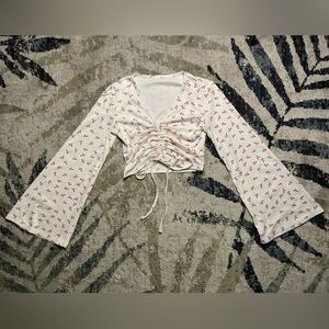 Cherry Cinched Bell Sleeve Crop Top Size Small